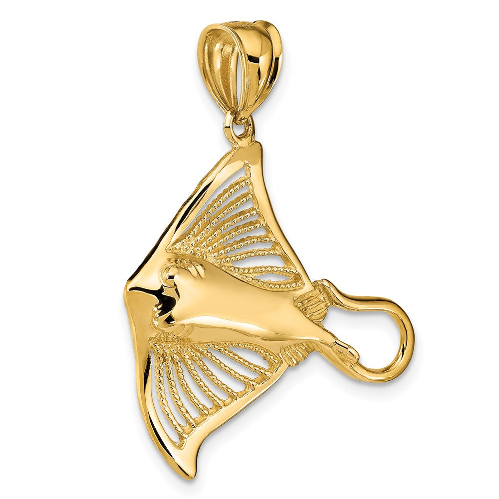 14K Gelbgold Rochen-Charm poliert mit durchbrochener Struktur und Akzenten