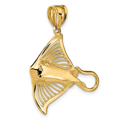 14K Gelbgold Rochen-Charm poliert mit durchbrochener Struktur und Akzenten