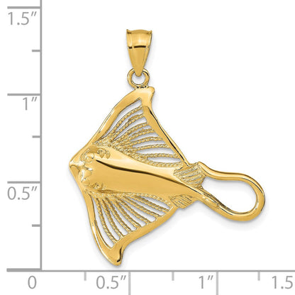 14K Gelbgold Rochen-Charm poliert mit durchbrochener Struktur und Akzenten