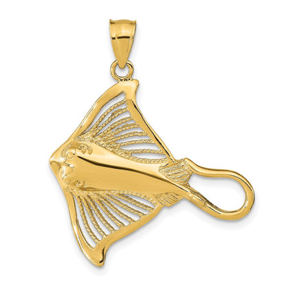 14K Gelbgold Rochen-Charm poliert mit durchbrochener Struktur und Akzenten