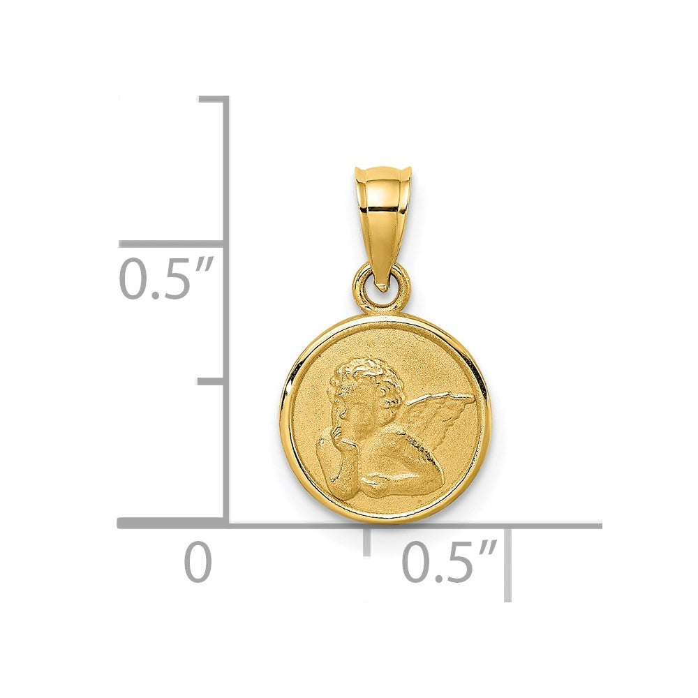 14K Gelbgold 10mm Graviert Engel Münze Charm