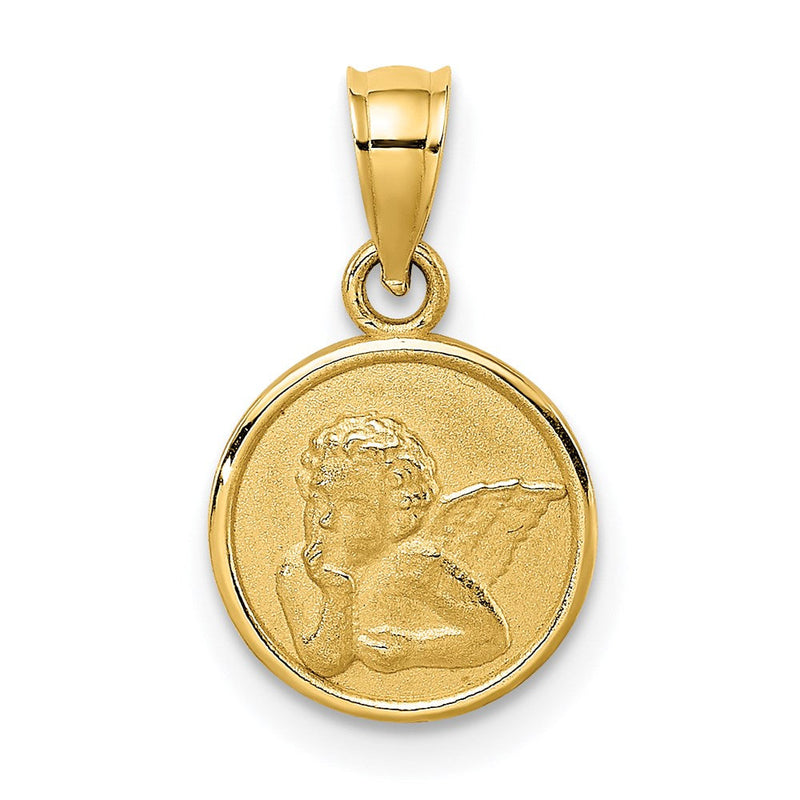 14K Gelbgold 10mm Graviert Engel Münze Charm