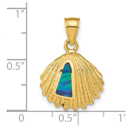 14K Gelbgold Muschel-Anhänger mit Labor-erzeugtem Opal