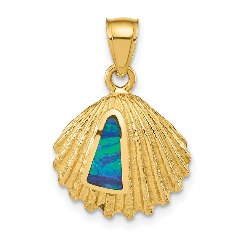 14K Gelbgold Muschel-Anhänger mit Labor-erzeugtem Opal