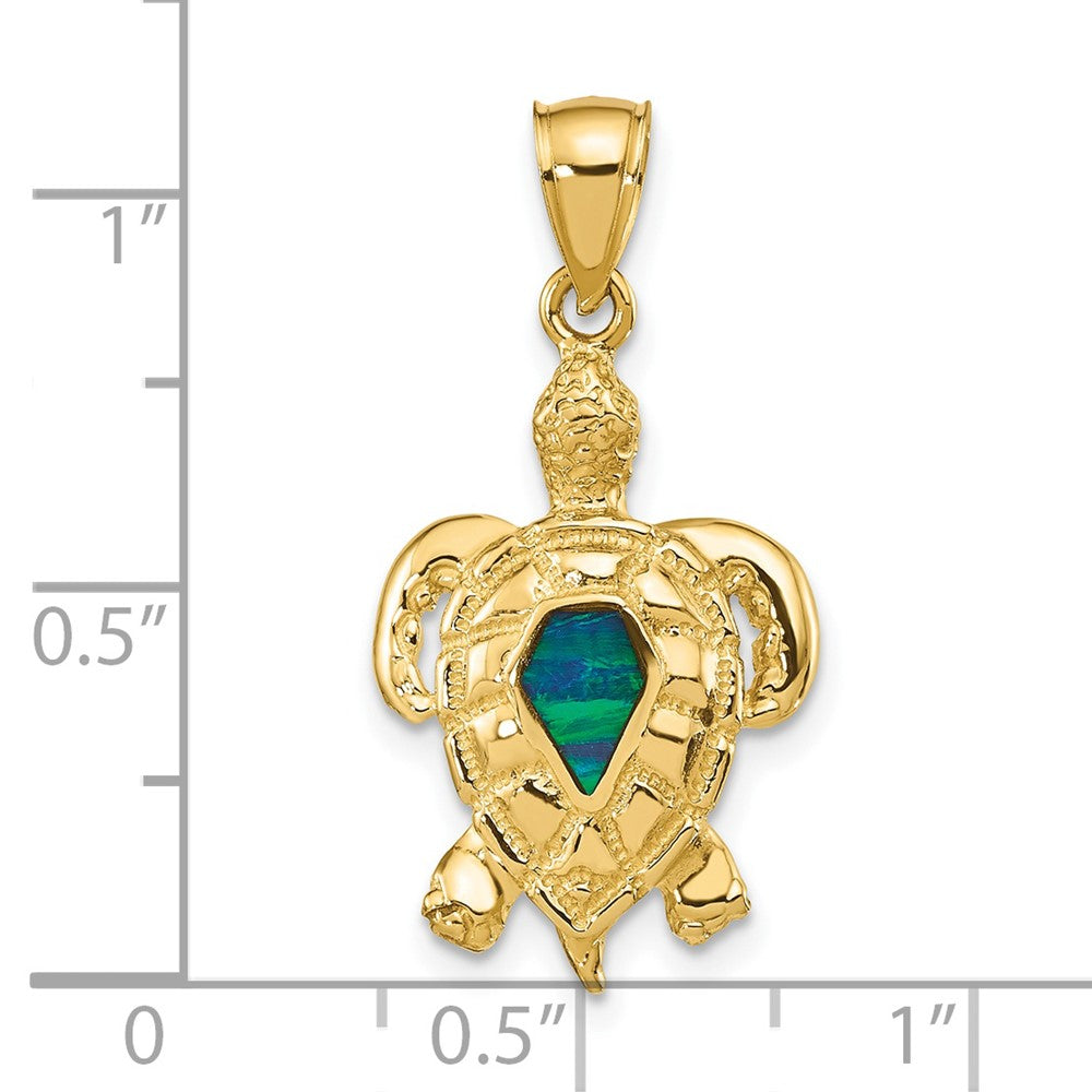 14 K Gelbgold Anhänger Meeresschildkröte mit Labor erzeugtem Opal
