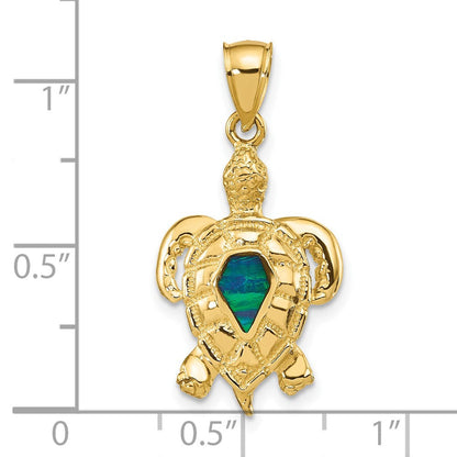 14 K Gelbgold Anhänger Meeresschildkröte mit Labor erzeugtem Opal