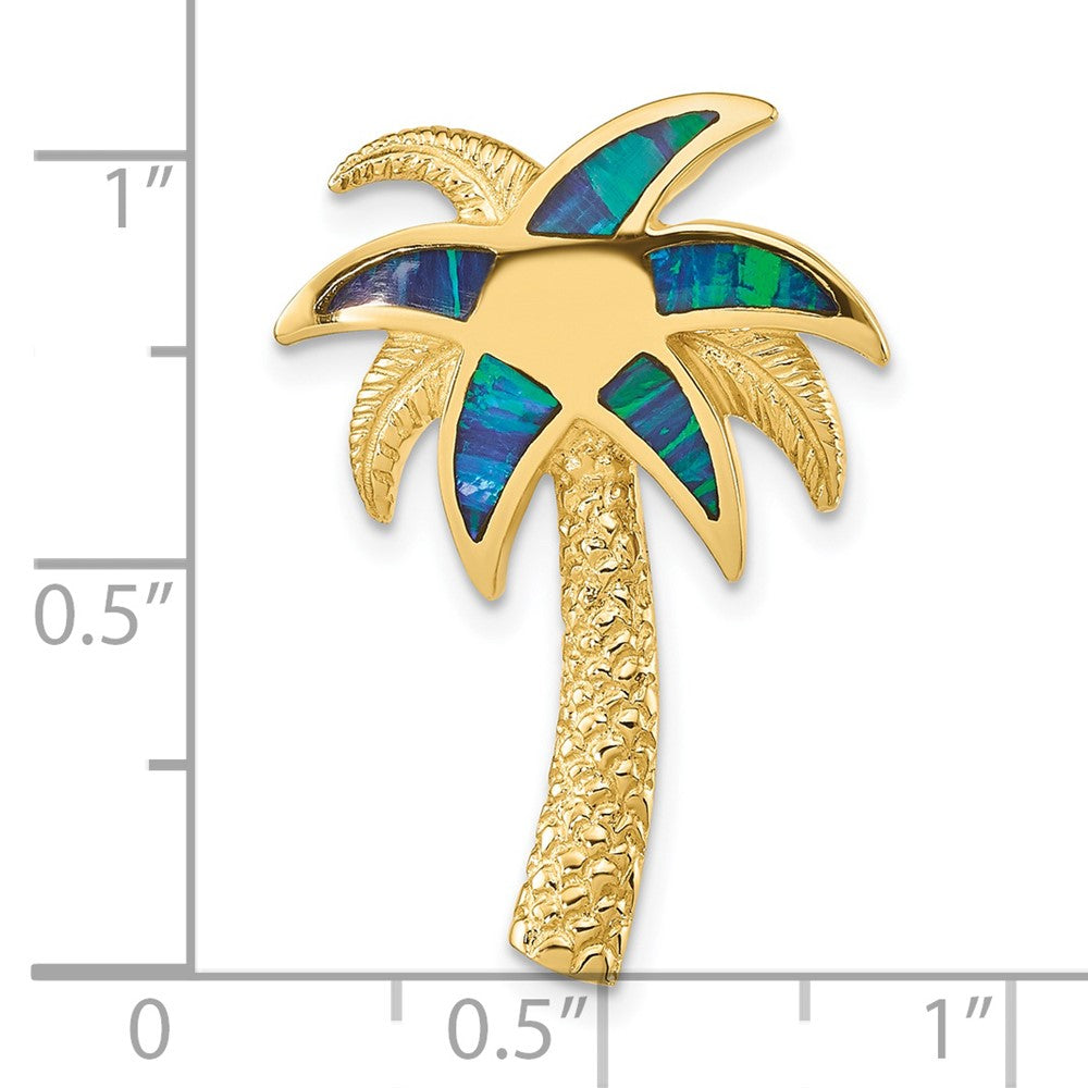 14K Gelbgold Im Labor Erzeugt Opal Palme Baum Anhänger