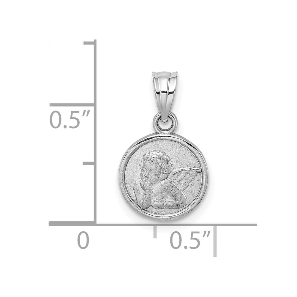 14K Weißgold 10mm Graviert Engel Münze Charm