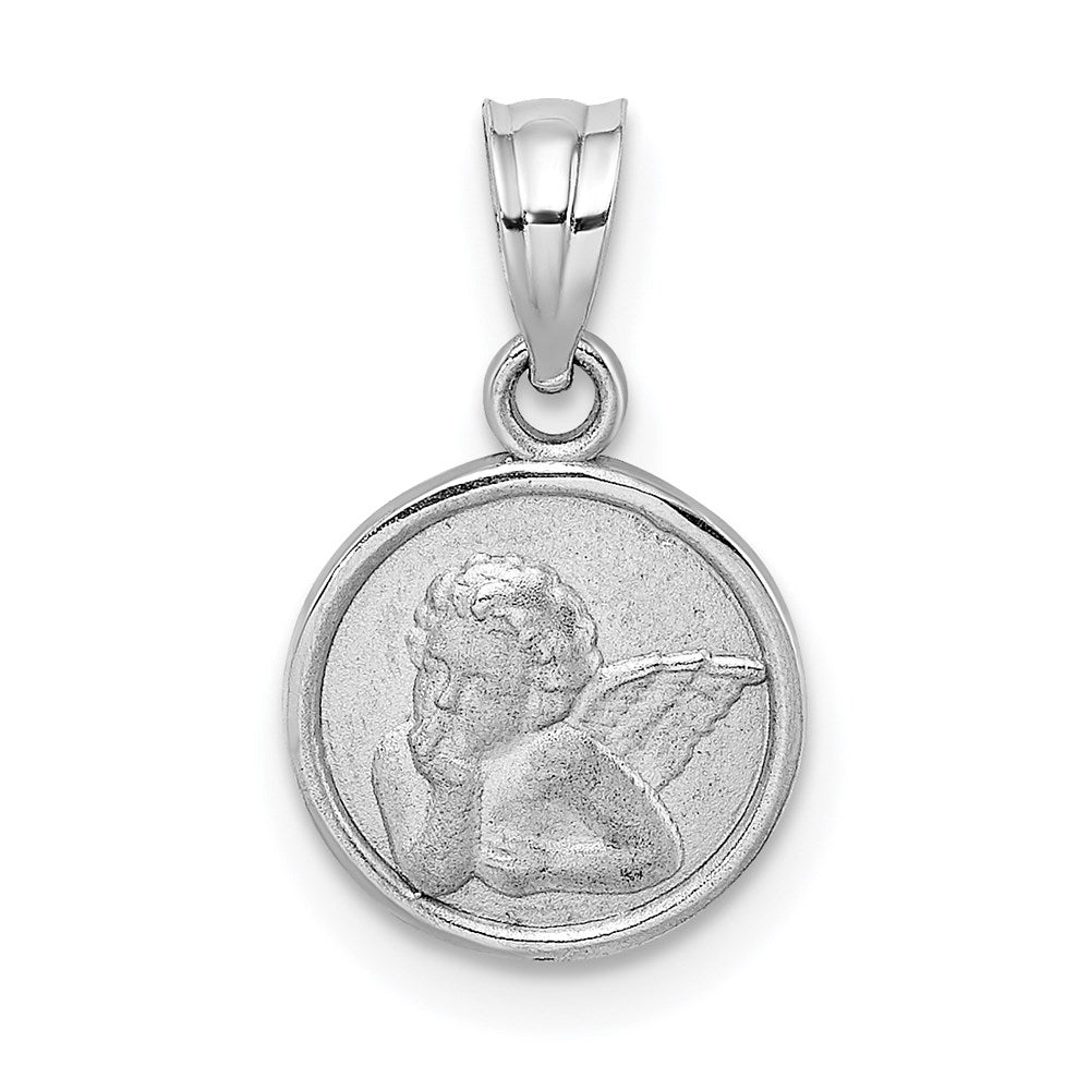 14K Weißgold 10mm Graviert Engel Münze Charm