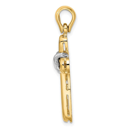14K Bicolor Gold mit Rhodium, poliert, Kreuzanhänger mit X-Mitte