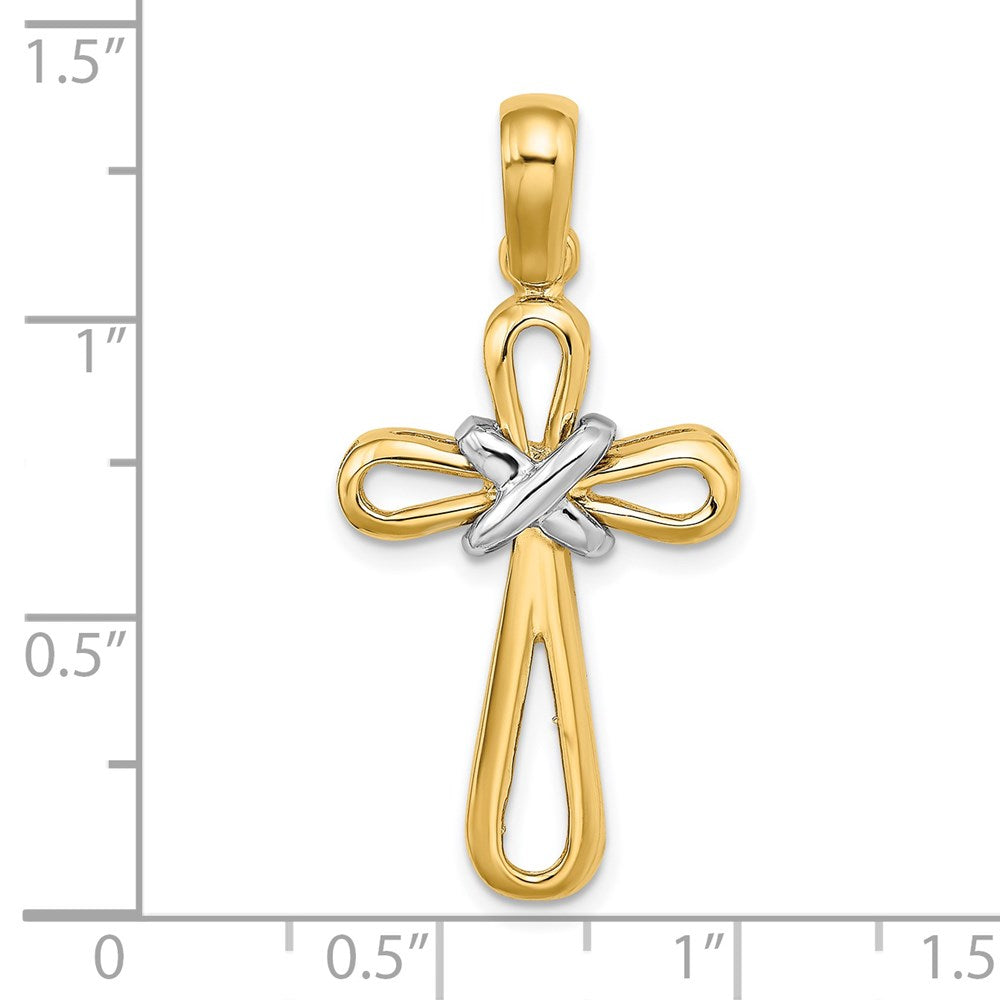 14K Bicolor Gold mit Rhodium, poliert, Kreuzanhänger mit X-Mitte