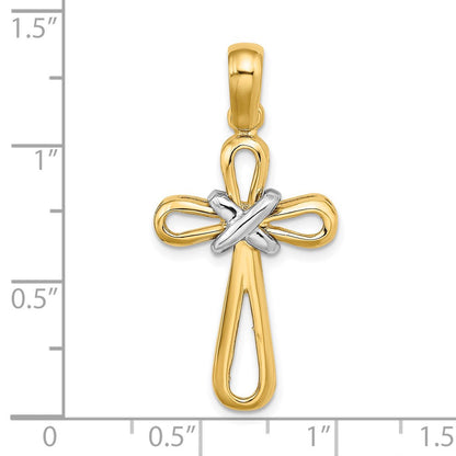 14K Bicolor Gold mit Rhodium, poliert, Kreuzanhänger mit X-Mitte