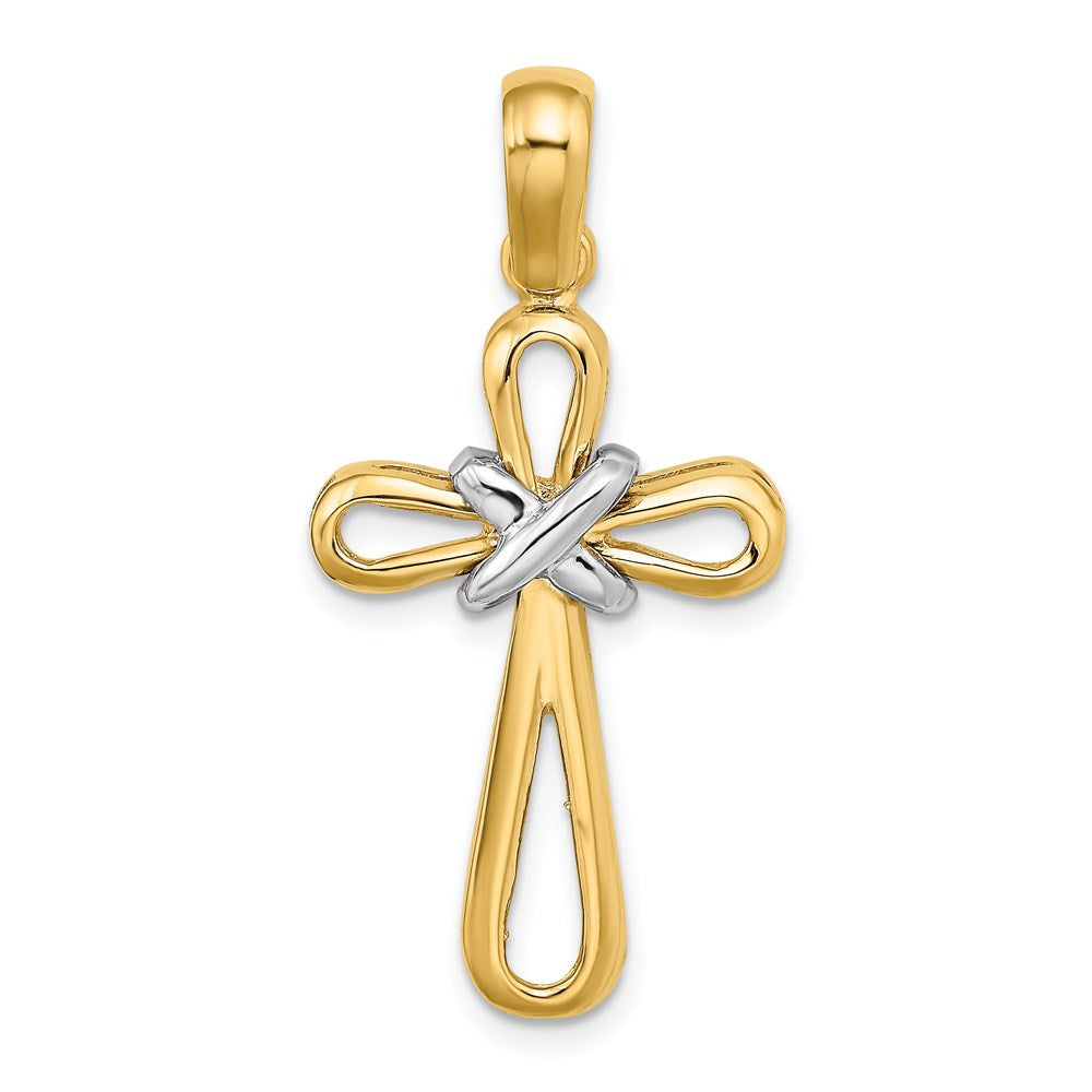 14K Bicolor Gold mit Rhodium, poliert, Kreuzanhänger mit X-Mitte