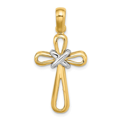 14K Bicolor Gold mit Rhodium, poliert, Kreuzanhänger mit X-Mitte