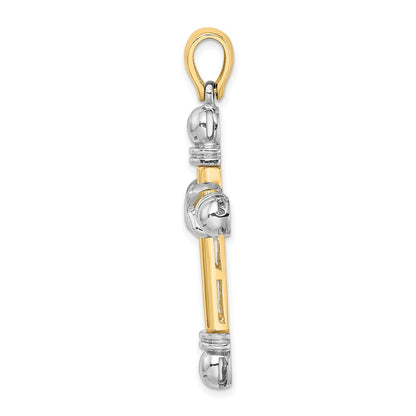 14K Bicolor-Gold mit Rhodium X-Mitte Kreuzanhänger mit abgerundeten Enden