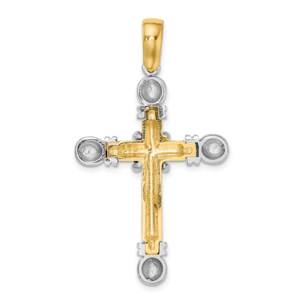 14K Bicolor-Gold mit Rhodium X-Mitte Kreuzanhänger mit abgerundeten Enden