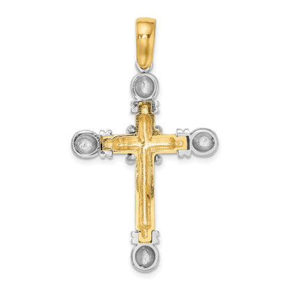 14K Bicolor-Gold mit Rhodium X-Mitte Kreuzanhänger mit abgerundeten Enden