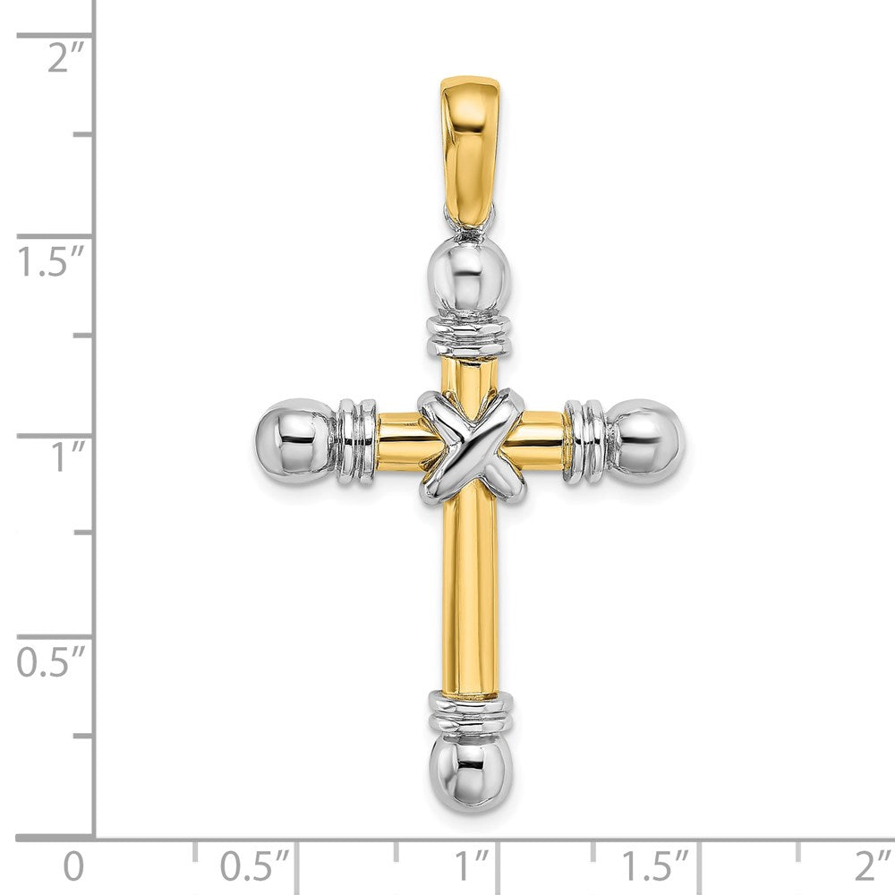 14K Bicolor-Gold mit Rhodium X-Mitte Kreuzanhänger mit abgerundeten Enden