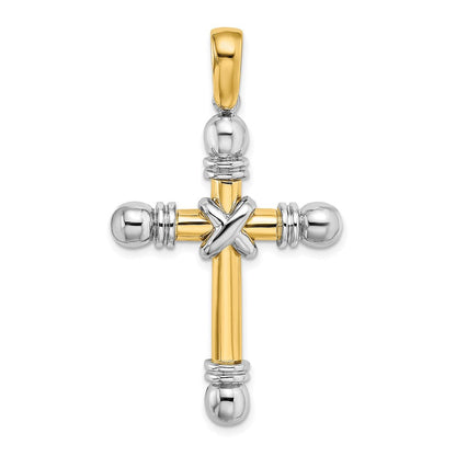 14K Bicolor-Gold mit Rhodium X-Mitte Kreuzanhänger mit abgerundeten Enden