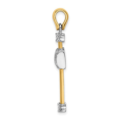 14K Bicolor-Gold mit Rhodium-Beschichtung, polierter Kreuz-Charm