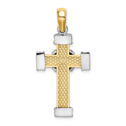 14K Bicolor-Gold mit Rhodium-Beschichtung, polierter Kreuz-Charm