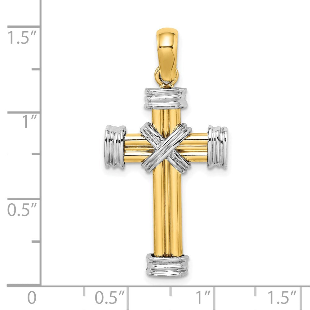 14K Bicolor-Gold mit Rhodium-Beschichtung, polierter Kreuz-Charm