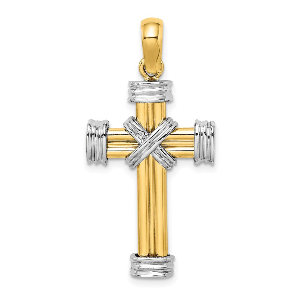 14K Bicolor-Gold mit Rhodium-Beschichtung, polierter Kreuz-Charm