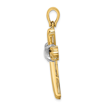 14K Bicolor Gold Bicolor Gold X Mittig Ribbed Kreuz