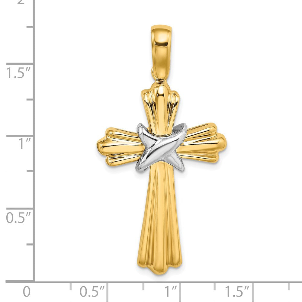 14K Bicolor Gold Bicolor Gold X Mittig Ribbed Kreuz