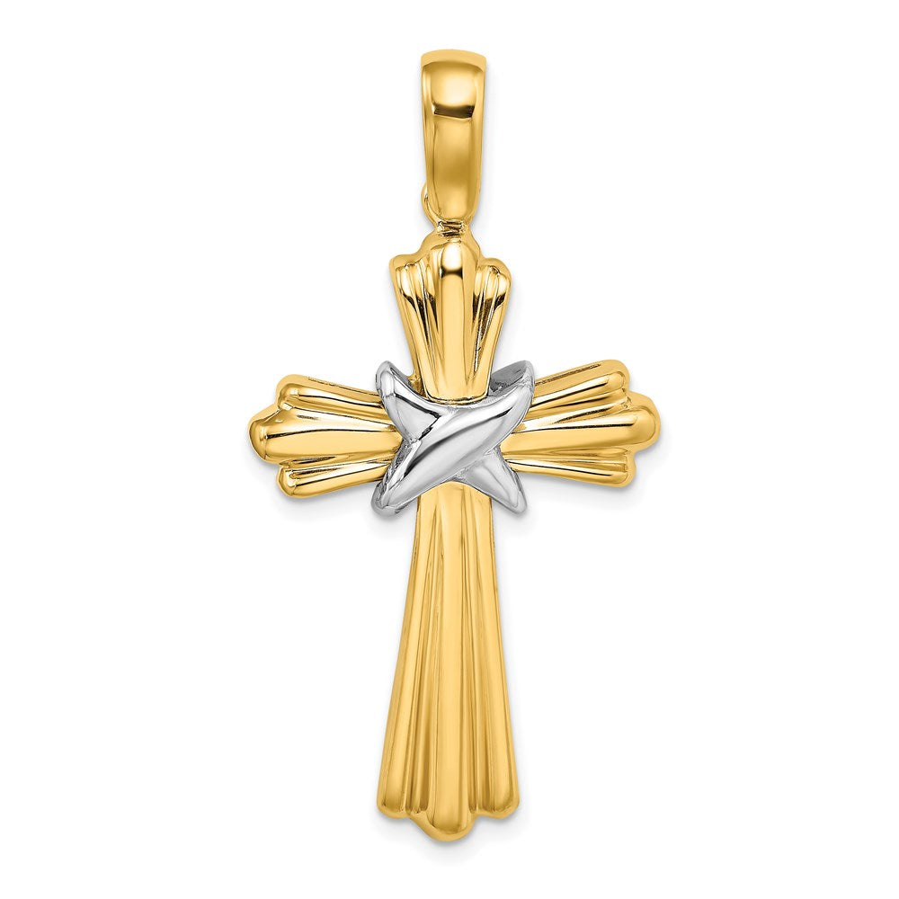 14K Bicolor Gold Bicolor Gold X Mittig Ribbed Kreuz