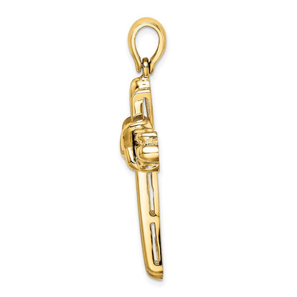 14K Gelbgold X Mittig Ribbed Kreuz