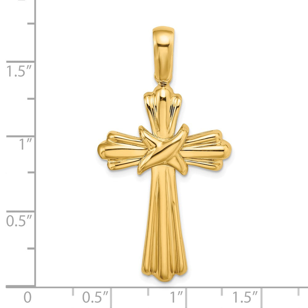 14K Gelbgold X Mittig Ribbed Kreuz