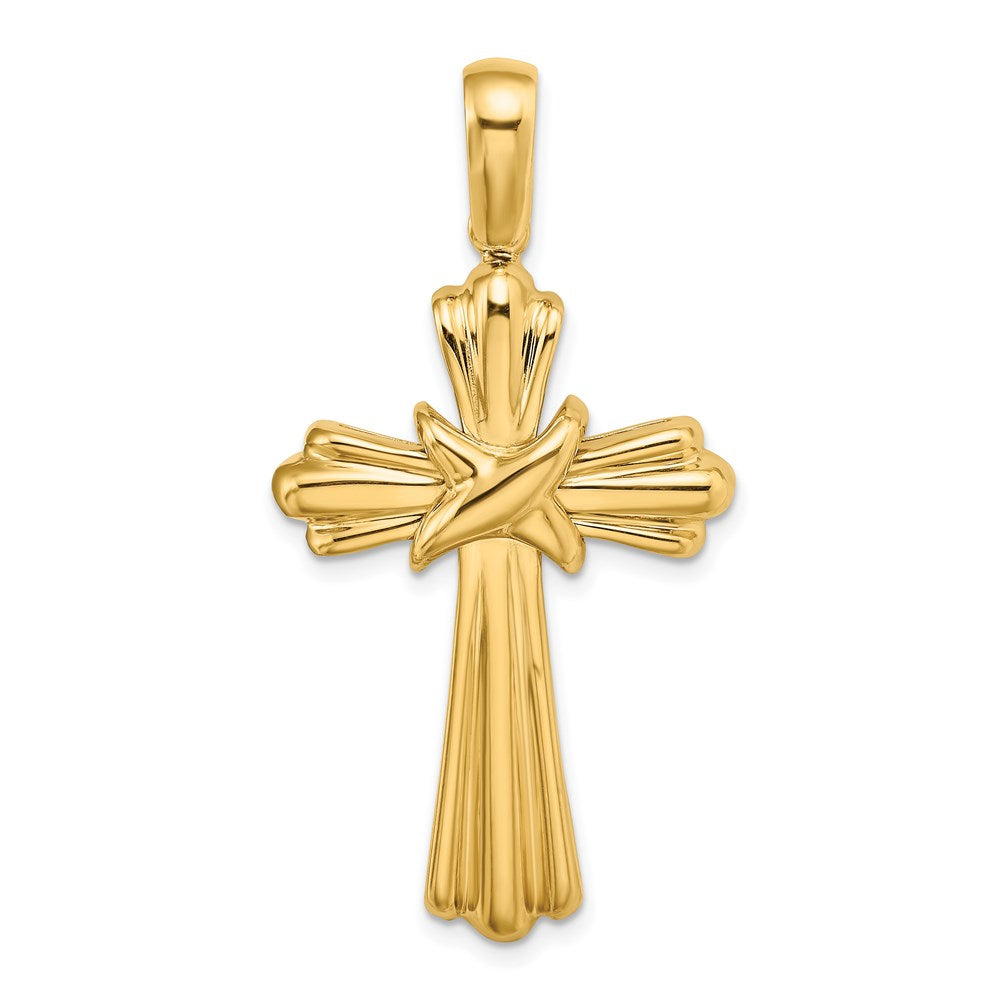 14K Gelbgold X Mittig Ribbed Kreuz