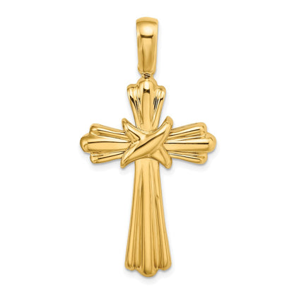 14K Gelbgold X Mittig Ribbed Kreuz