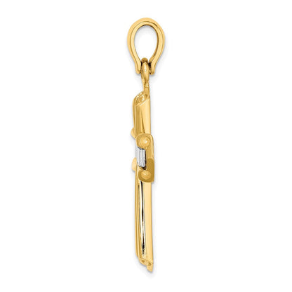 14K Bicolor Gold Polierter Kreuz-Charm