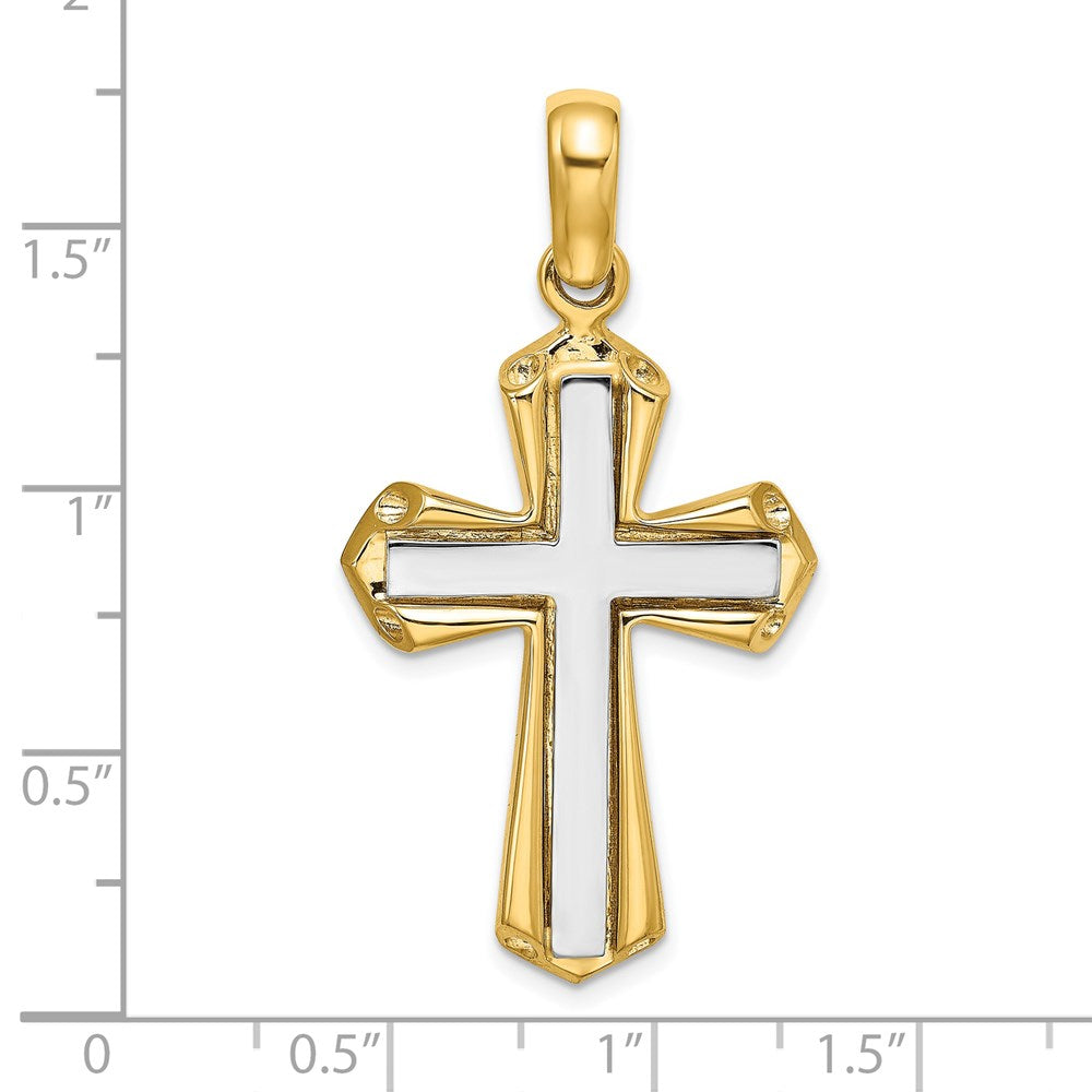 14K Bicolor Gold Polierter Kreuz-Charm