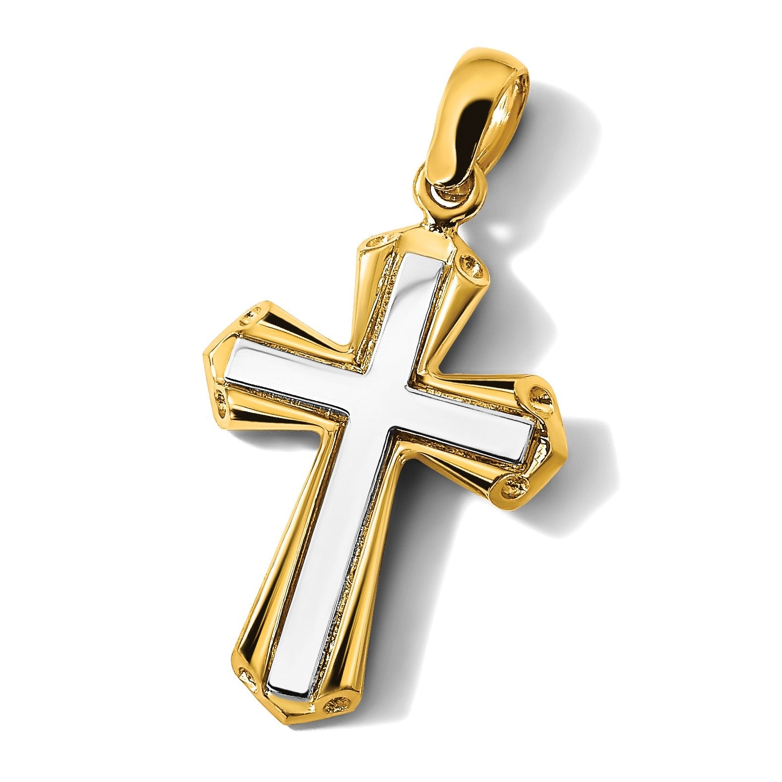 14K Bicolor Gold Polierter Kreuz-Charm