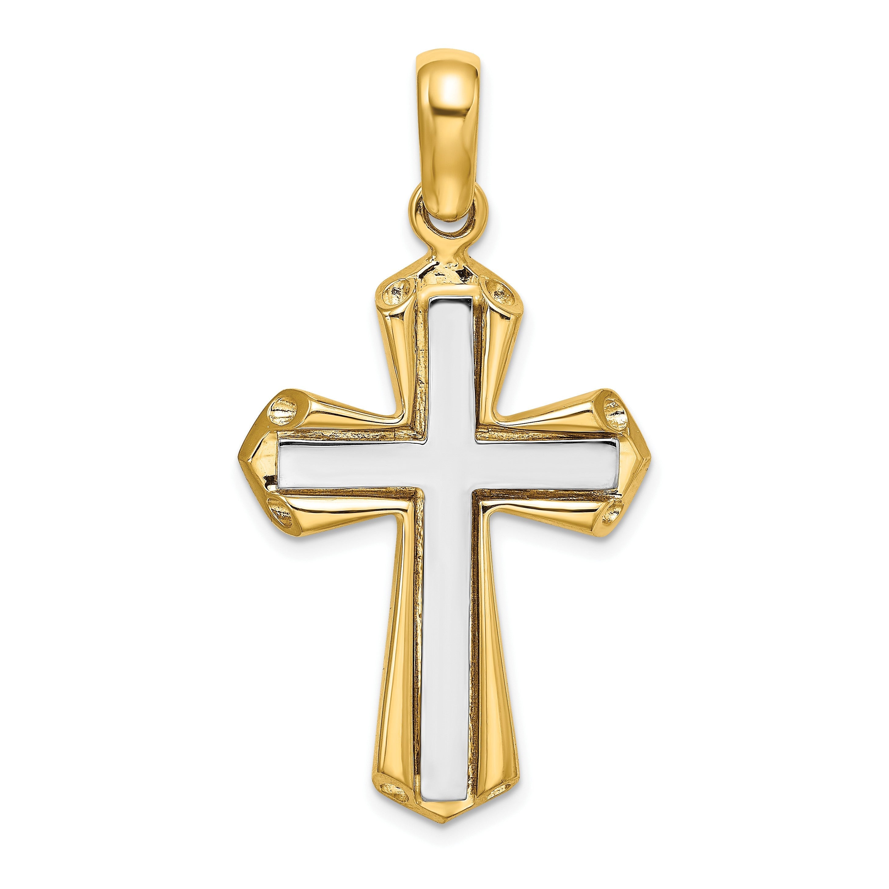 14K Bicolor Gold Polierter Kreuz-Charm