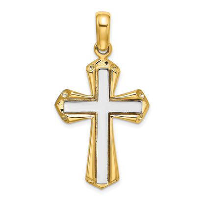 14K Bicolor Gold Polierter Kreuz-Charm