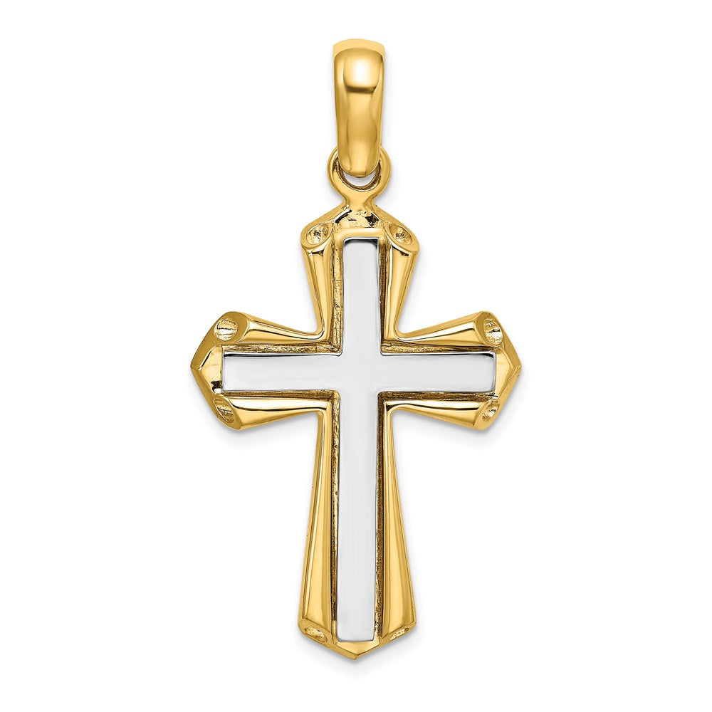 14K Bicolor Gold Polierter Kreuz-Charm