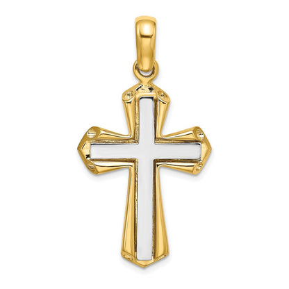 14K Bicolor Gold Polierter Kreuz-Charm