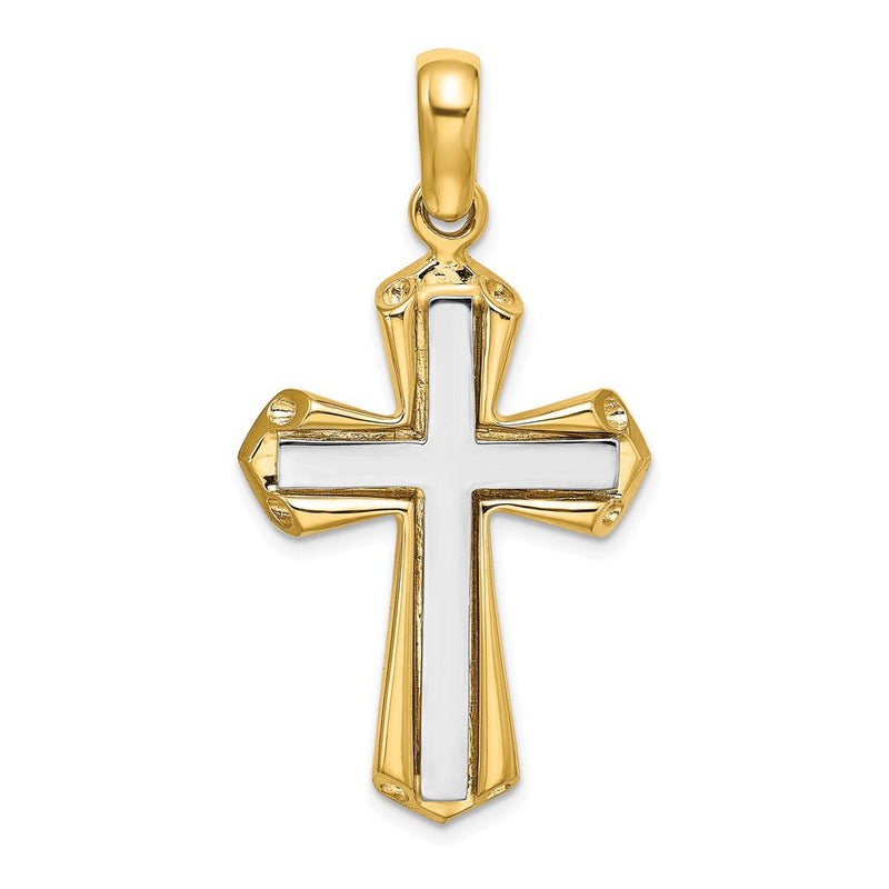 14K Bicolor Gold Polierter Kreuz-Charm