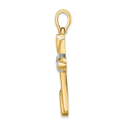 14K Bicolor Gold Rhodium X Mittig Poliert Kreuz