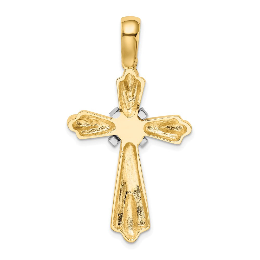 14K Bicolor Gold Rhodium X Mittig Poliert Kreuz