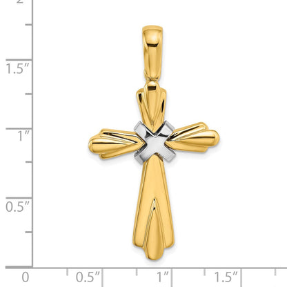 14K Bicolor Gold Rhodium X Mittig Poliert Kreuz