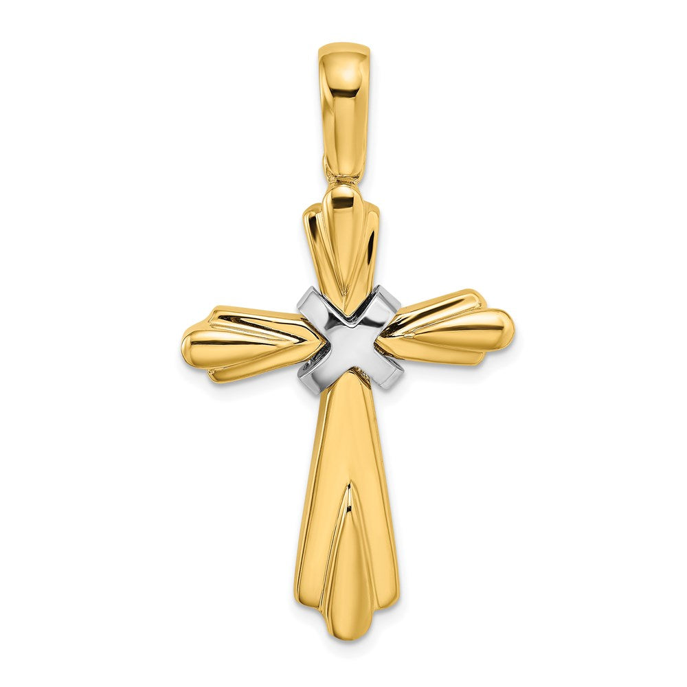 14K Bicolor Gold Rhodium X Mittig Poliert Kreuz
