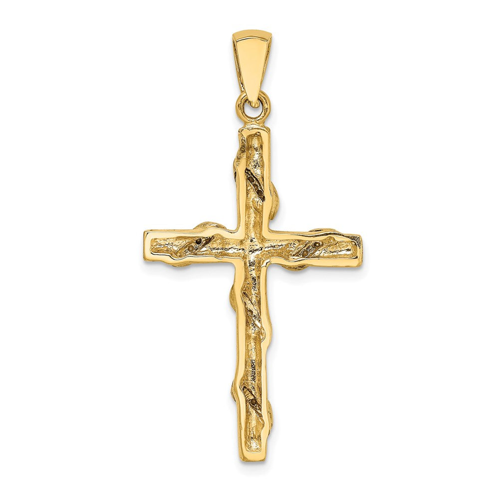 14K Bicolor-Gold 2-D Kreuz-Charm mit Rankenmuster