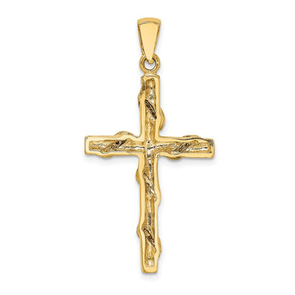 14K Bicolor-Gold 2-D Kreuz-Charm mit Rankenmuster