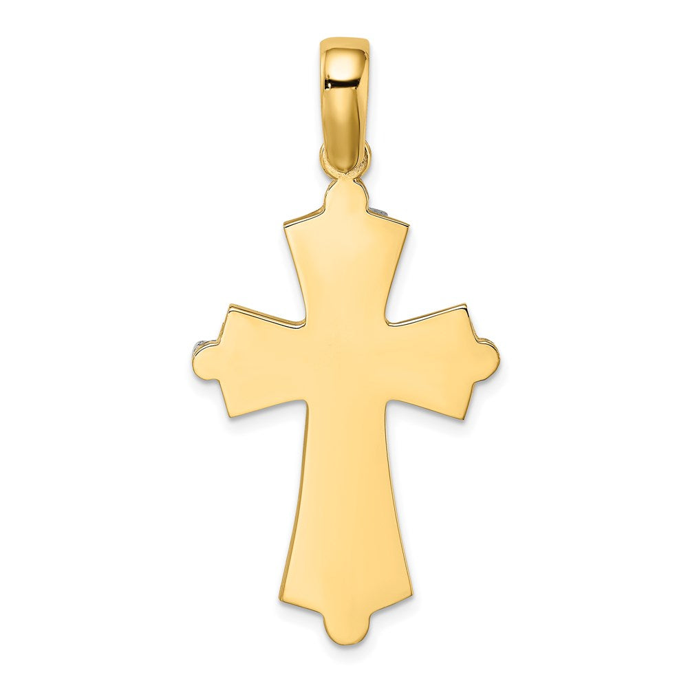 585 Gelbgold mit Rhodium, diamantiert, Kreuz-Charm mit Drahtdesign