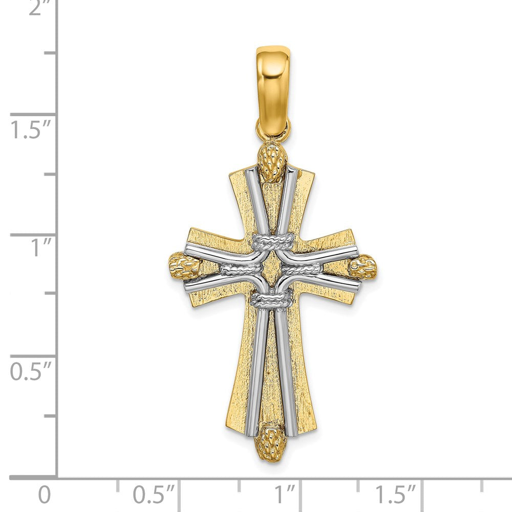 585 Gelbgold mit Rhodium, diamantiert, Kreuz-Charm mit Drahtdesign